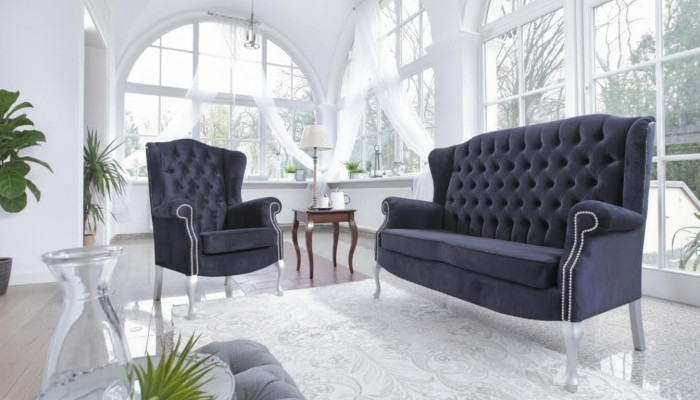 Klassesch Chesterfield Sofagarnitur 3+2+1 Sëtzer Sofa Canapé Polster Samett Nei