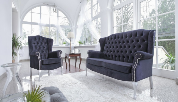 Klassesch Chesterfield Sofagarnitur 3+2+2 Sëtzer Sofa Canapé Kuscht Samett Nei