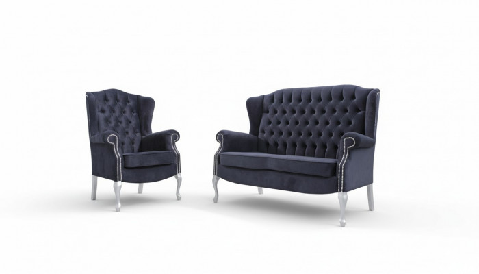 Klassesch Chesterfield Sofagarnitur 3+2 Sëtzer Sofa Couch Polster Samt Textil