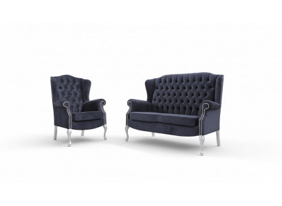 Klassesch Chesterfield Sofagarnitur 3+2 Sëtzer Sofa Couch Polster Samt Textil