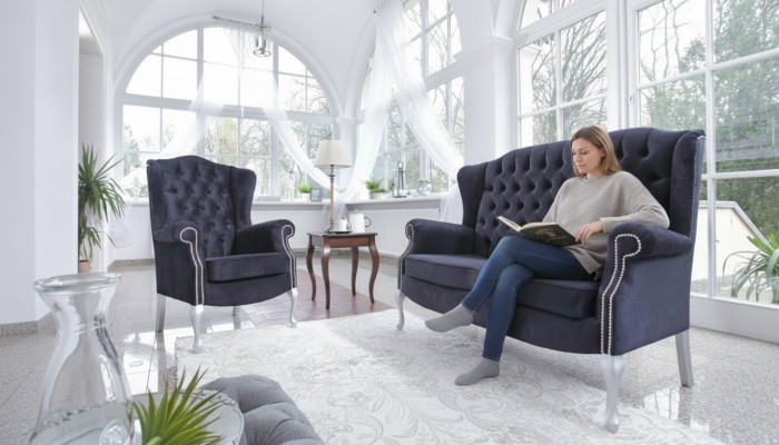 Klassesch Chesterfield Dräisëtzer 3er Sëtzer Canapé Couch Polster Samt Canapéën