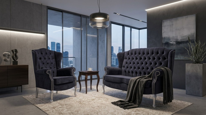 Klassesch Chesterfield Dräisëtzer 3er Sëtzer Canapé Couch Polster Samt Canapéën