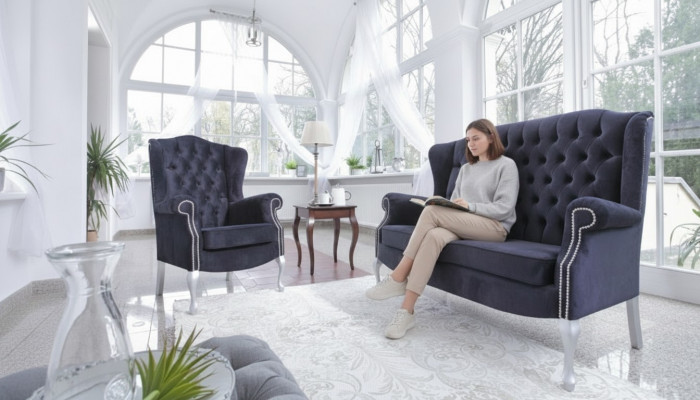 Klassesch Chesterfield Zwéi-Sëtzer 2er Sëtzer Canapé Couch Polster Samt Canapéeën