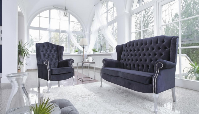 Klassesch Chesterfield Zwéi-Sëtzer 2er Sëtzer Canapé Couch Polster Samt Canapéeën