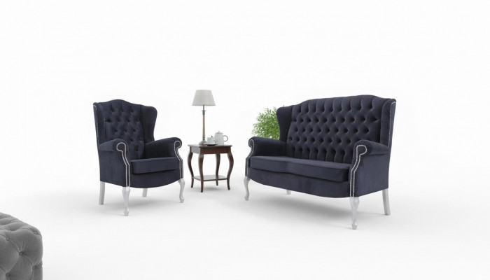 Klassesch Chesterfield Zwéi-Sëtzer 2er Sëtzer Canapé Couch Polster Samt Canapéeën
