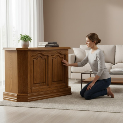 Konsooldësch Braun Holz Schuffocht an Regal Niewendësch Anrichte