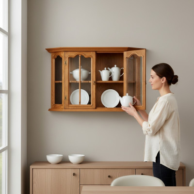 Libbësch Schaf Wäinschaf Kommode Holz Zëmmerbar Vitrine Hausbar