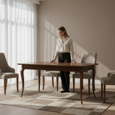 Ovalen Auszéibaren Iessdësch 160/260cm Holz Dëscher Klassesch Iesszëmmer Miwwelen Dësch