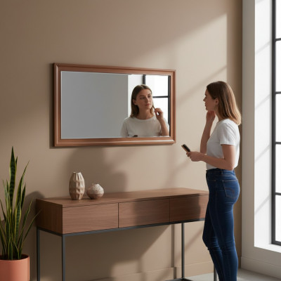 Klassesche Wandspeegel Holzrahmen Spigel Miwwel Nei 142 x 77cm Glas Design nei
