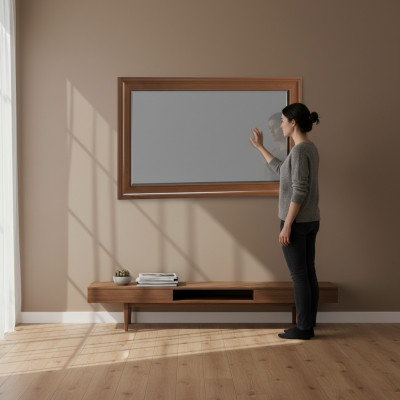 Klassesche Wandspigel Holzrahmen Spigel Miwwel Nei 103x61cm Glas