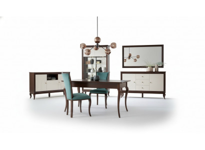 Komplett Set Iessdësch + 6 Still Iesszëmmer Set Dekor Iess Grupp Holz Dësch