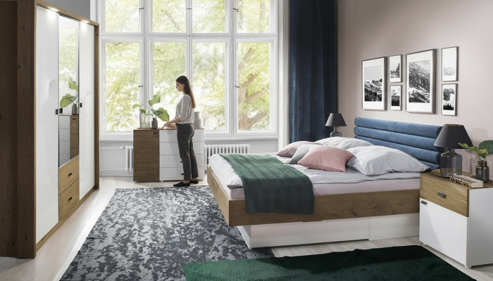 Schlofzëmmer Set Bett 2 Nuetsdëscher Klassesch Betteram Design Miwwelen 3 Deeler