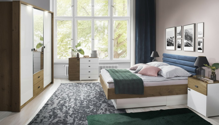 Schlofzëmmer Set Bett 2 Nuetsdëscher Klassesch Betteram Design Miwwelen 3 Deeler