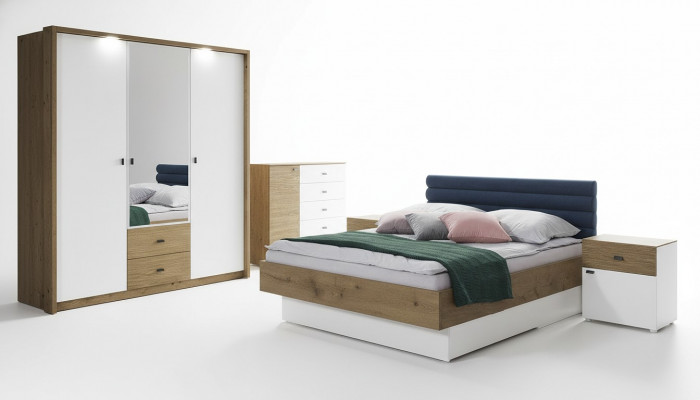 Schlofzëmmer Set Bett 2 Nuetsdëscher Klassesch Betteram Design Miwwelen 3 Deeler