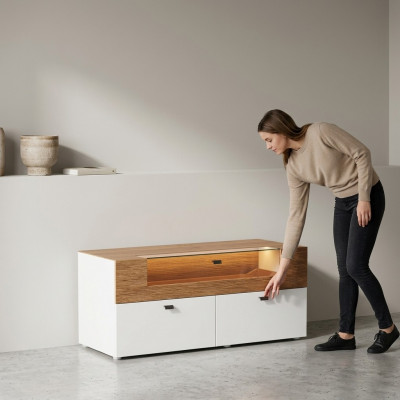 Sideboard TV Lowboard RTV xxl Schaf Dësch Moderne Wunnzëmmer Holz 125x55cm