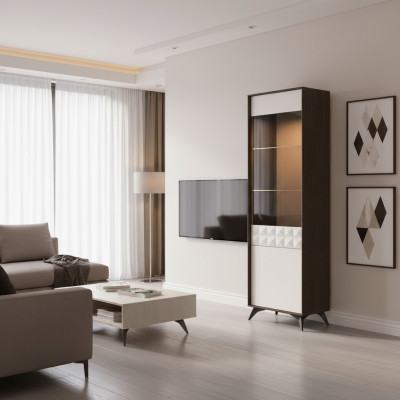 Modern Vitrin Schaf Vitrinnen Wunnzëmmer Schau Design Schief Glas Miwwel nei