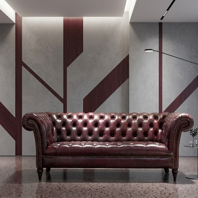 Chesterfield Canapé Dräisëtzer Sitz Polster Sofa Braun Edelt Sofa