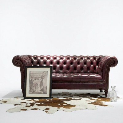 Chesterfield Canapé Dräisëtzer Sitz Polster Sofa Braun Edelt Sofa