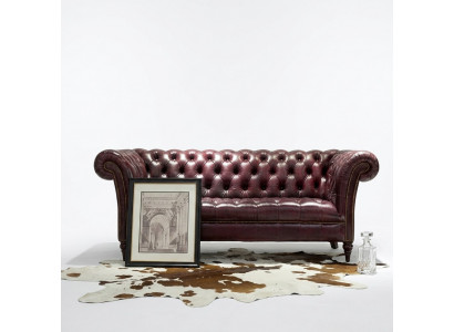Chesterfield Canapé Dräisëtzer Sitz Polster Sofa Braun Edelt Sofa