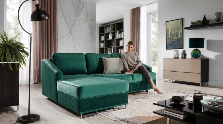 Luxus Ecksofa Couch - Smaragdgréng Sofa Polster Eckgarnitur Schlofffunktion nei