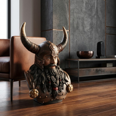 Bëscht Eines Krichser mat engem Helm 70cm Hoer Statu Wikinger Statuen Figuren
