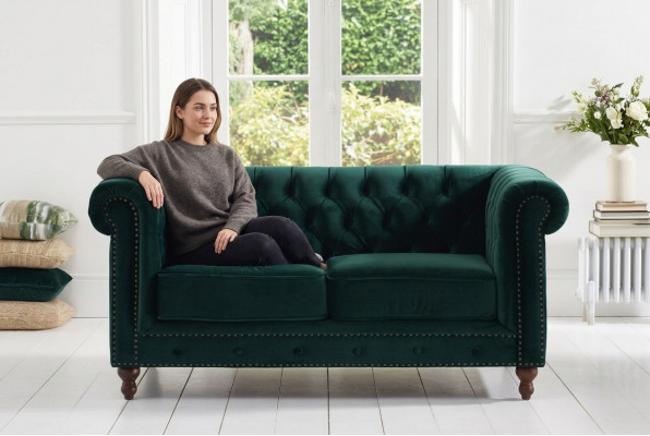 Brittesche Chesterfield Gréng Drësätzeger Sofa - Luxus Lieder Miwwelen
