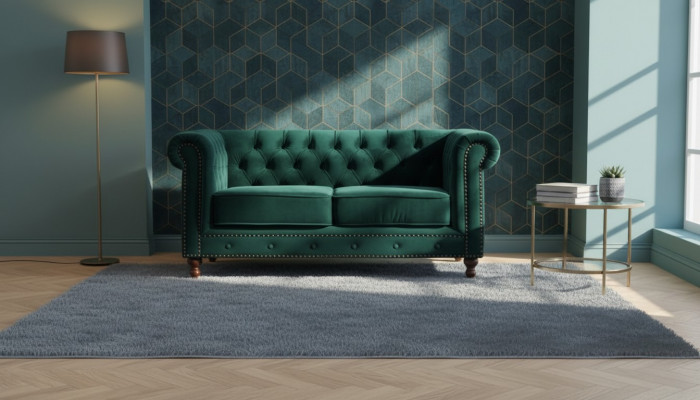 Brittesche Chesterfield Gréng Drësätzeger Sofa - Luxus Lieder Miwwelen