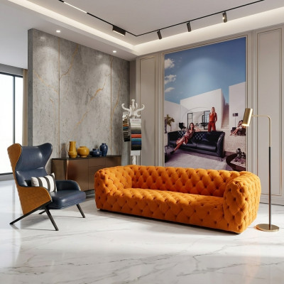 Extra Luxus Klass Sofa - Chesterfield Grouss XXL Canapé - Véiersëtzte Sëtz Këssen