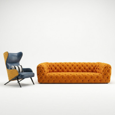 Extra Luxus Klass Sofa - Chesterfield Grouss XXL Canapé - Véiersëtzte Sëtz Këssen