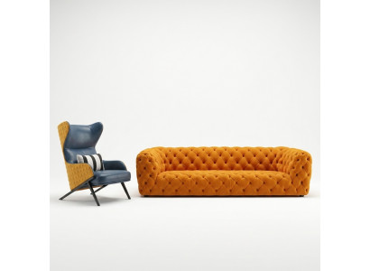 Extra Luxus Klass Sofa - Chesterfield Grouss XXL Canapé - Véiersëtzte Sëtz Këssen