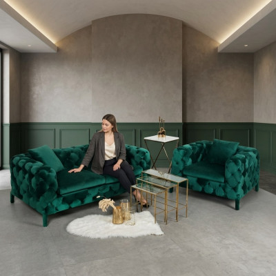 Gréng Chesterfield 3+1 Sitzgarnitur Sofa Stoff Couchen Polster Garnitur