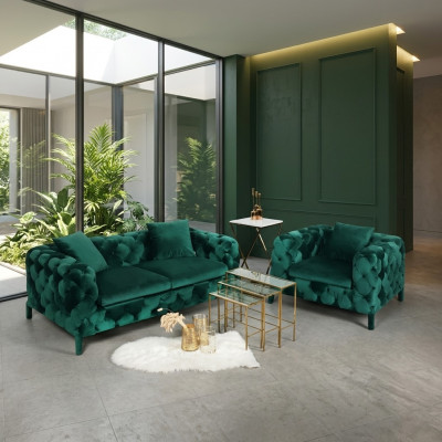 Gréng Chesterfield 3+1 Sitzgarnitur Sofa Stoff Couchen Polster Garnitur
