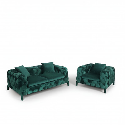 Gréng Chesterfield 3+1 Sitzgarnitur Sofa Stoff Couchen Polster Garnitur