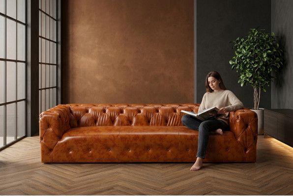 Chesterfield Sofa Canapé Polster Stoff Lieder Canapéen Polster Garnitur 4 Sëtz.