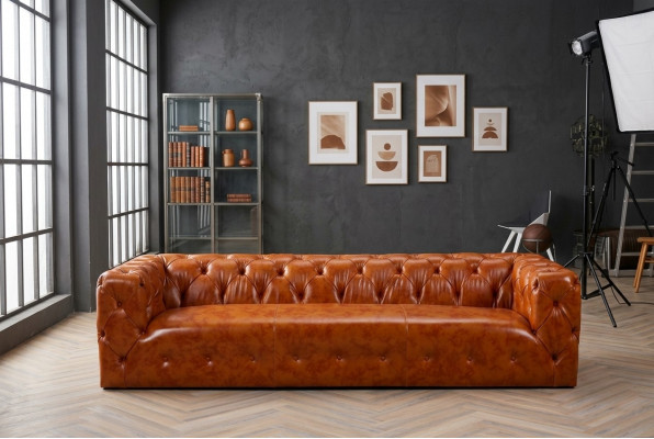 Chesterfield Sofa Canapé Polster Stoff Lieder Canapéen Polster Garnitur 4 Sëtz.