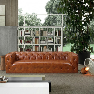 Ledersofa Kënschtlieder Couch Grouss - Sofa Luxus Wunnzëmmer Sëtz Pölster Véiersëtzer