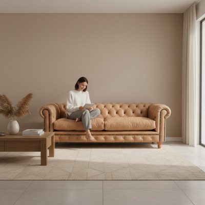 Design Lieder Sofa Couch - Chesterfield Polster Dräisëtzer 220cm