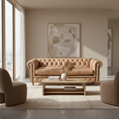 Design Lieder Sofa Couch - Chesterfield Polster Dräisëtzer 220cm