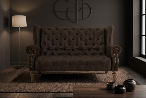 Schwaarz Chesterfield Couch Modernen Dräisëtzer Stilvollen 3-er