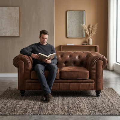 Mens Club Chesterfield Canapé Sofa Lieder Polster 2 Sëtzer Braun NEI jvmoebel ®