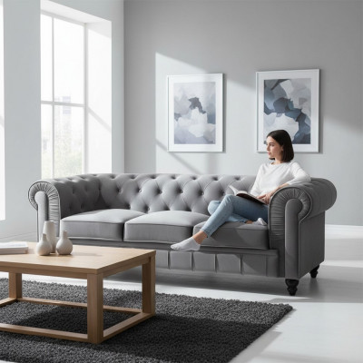Chesterfield Sofa Couch Polster Stoff Lieder Couchen Polster Garnitur 3-Sëtzer