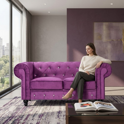 Klassesch Lieder Canapé - Lila Chesterfield Stoff Sofa 2 Sëtzer Nei jvmoebel ®