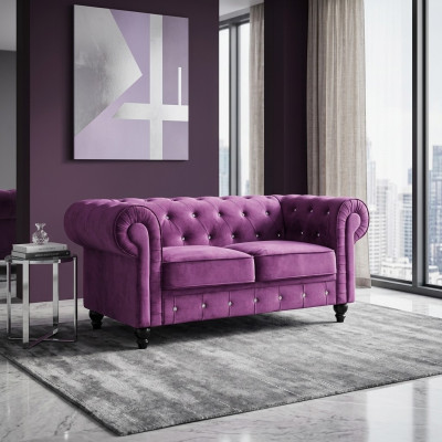 Klassesch Lieder Canapé - Lila Chesterfield Stoff Sofa 2 Sëtzer Nei jvmoebel ®