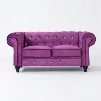 Klassesch Lieder Canapé - Lila Chesterfield Stoff Sofa 2 Sëtzer Nei jvmoebel ®
