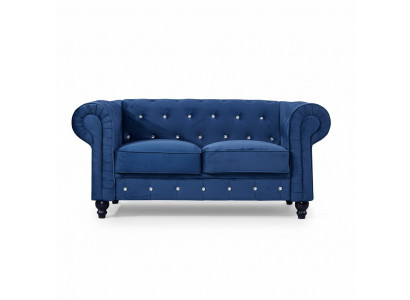 Klassesch Ledercouch - Blo Chesterfield Stoff Sofa 2 Sëtzer Textil jvmoebel®