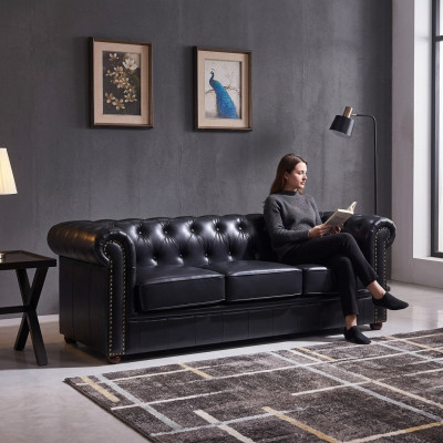 Chesterfield Sofa Canapé Polster Stoff Lieder Deko Garnitur Polster Canapéen