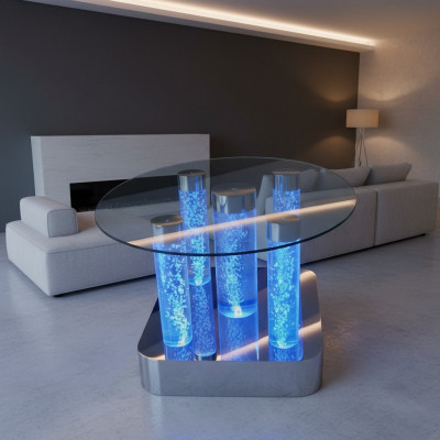 Waasser Design Dësch, Couchtisch Waassersäilen, Säule, Sofa Dëscher, LED.