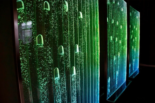 Wandpaneel mat Waasserblasen LED Dekorativ Waasserwand Designer Waasser Mauer