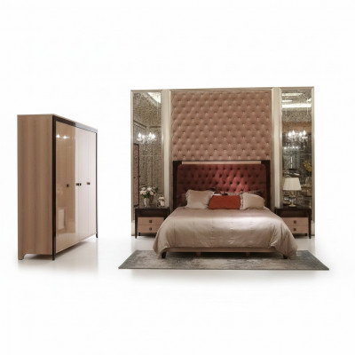 Bett 2x Nuetsdësch 3 teileg Schlofzëmmer Set Design Modern Luxus
