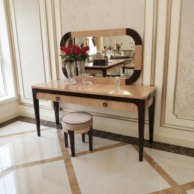 Dësch Konsole Spigel Kommode Schminktisch Schlofzëmmer Hocker Set
